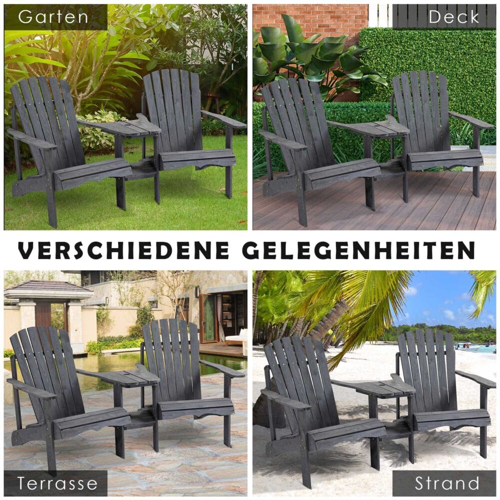 Adirondack Gartenstuhl-Set für 2 Personen, Farbe Grau.