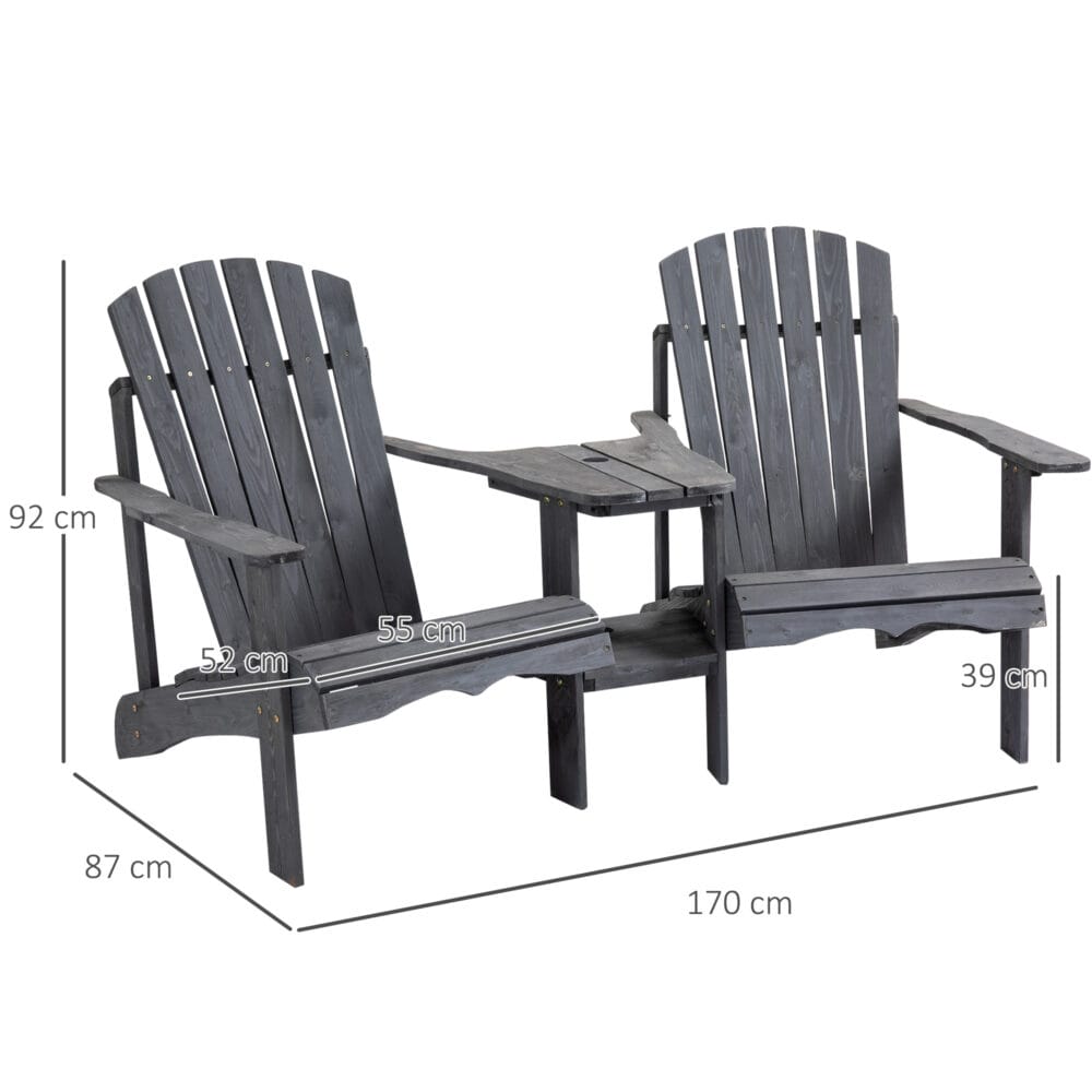Adirondack Gartenstuhl-Set für 2 Personen, Farbe Grau.