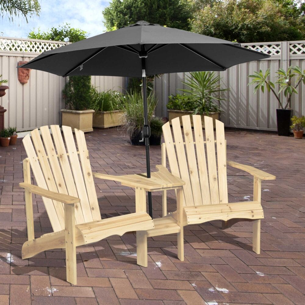 Adirondack Gartenstuhl-Set für 2 Personen, aus Naturholz.