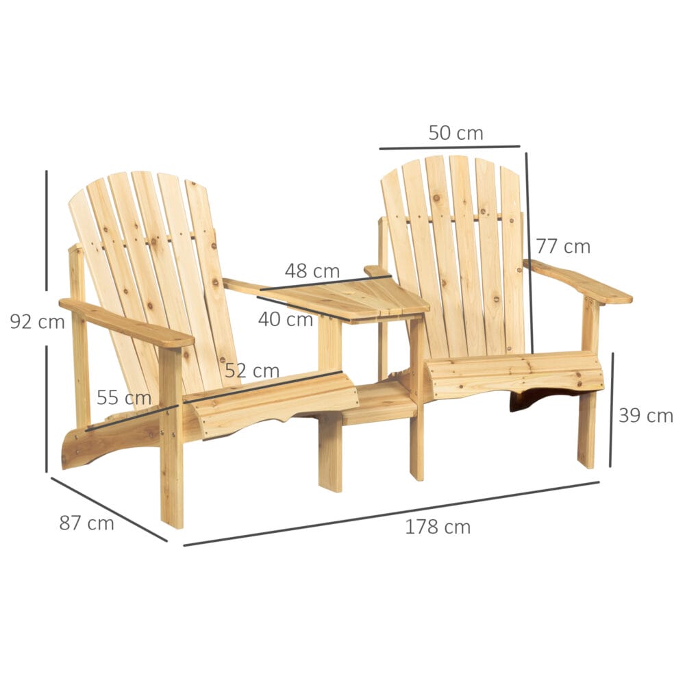 Adirondack Gartenstuhl-Set für 2 Personen, aus Naturholz.