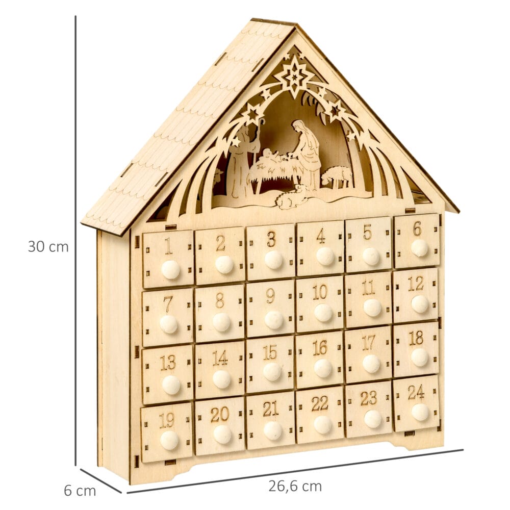 Adventskalender Weihnachtsdeko mit 24 Schubladen LED Naturholz