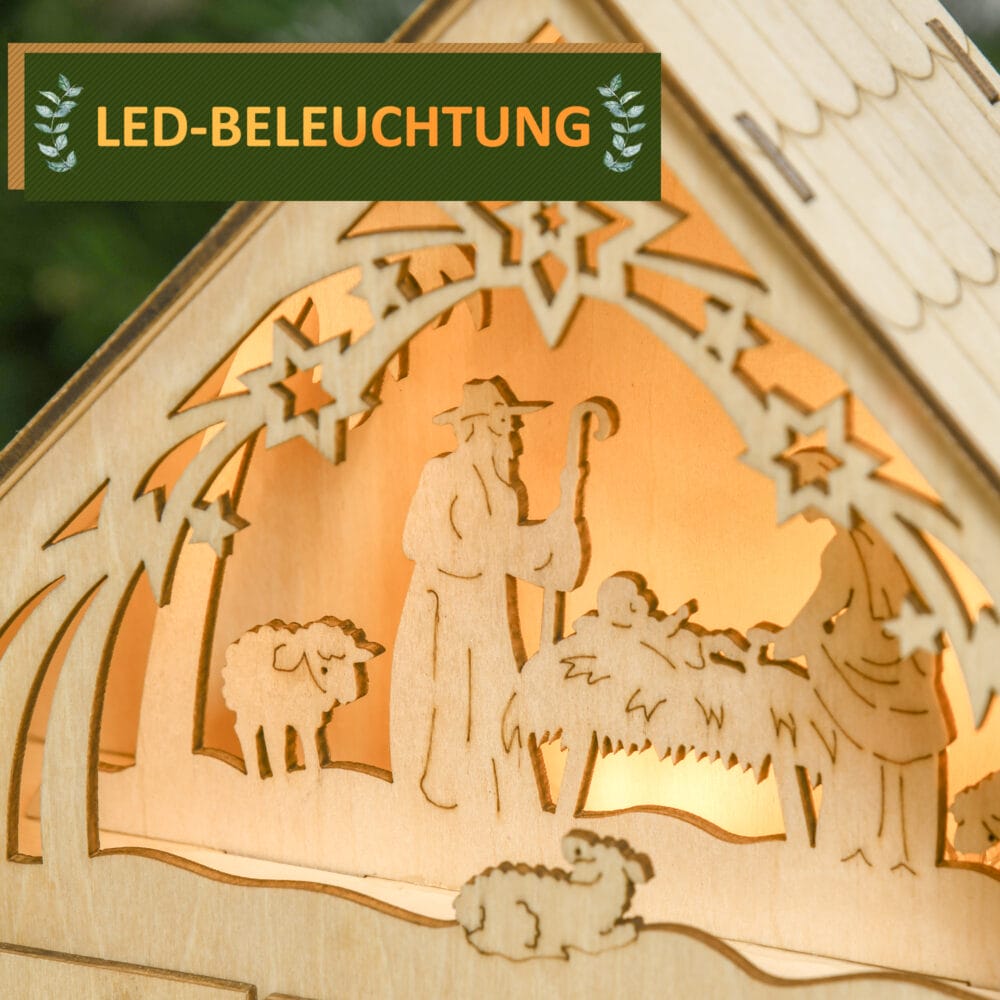 Adventskalender Weihnachtsdeko mit 24 Schubladen LED Naturholz