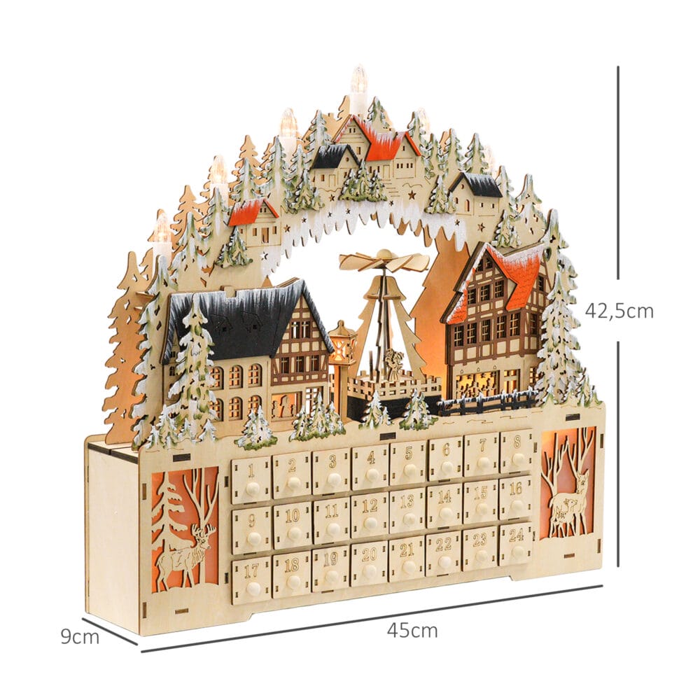 Adventskalender Weihnachtsdeko mit 24 Schubladen LED Naturholz