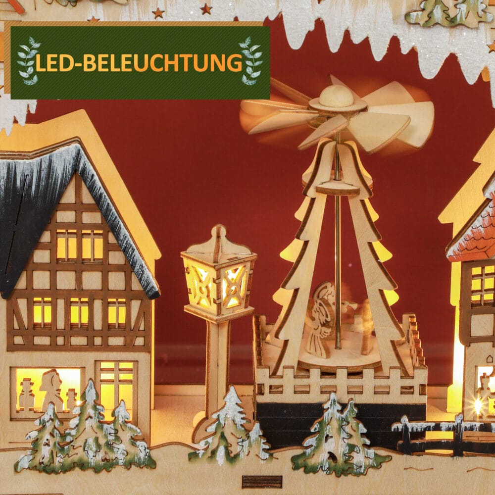 Adventskalender Weihnachtsdeko mit 24 Schubladen LED Naturholz