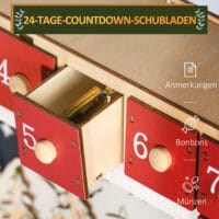 Adventskalender Weihnachtsdeko mit 24 Schubladen LED Rot