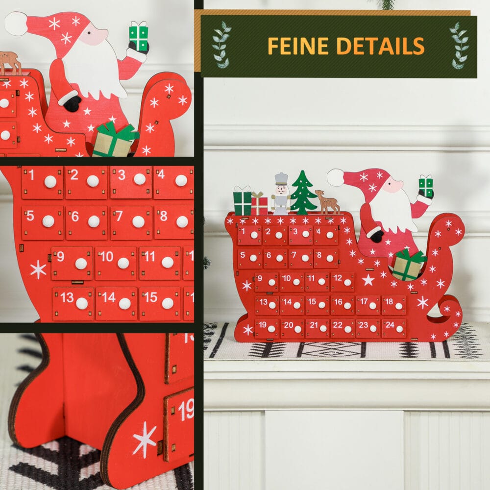 Adventskalender Weihnachtsdeko mit 24 Schubladen Rot DIY