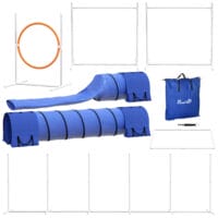 Blaues 7-teiliges Agility-Set, höhenverstellbar, bietet umfangreiche Trainingsmöglichkeiten für das Hundetraining.