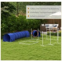 Blaues 7-teiliges Agility-Set, höhenverstellbar, bietet umfangreiche Trainingsmöglichkeiten für das Hundetraining.