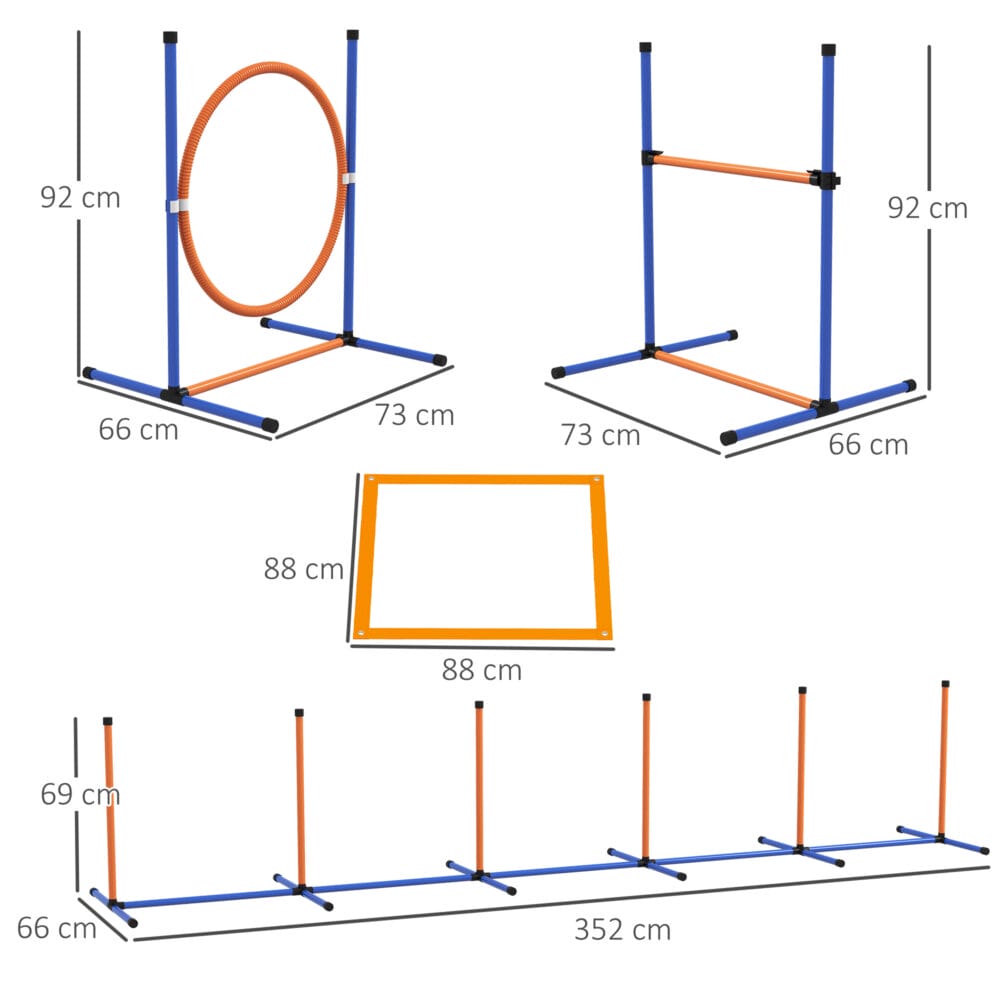 Oranges 4-teiliges Agility-Set, höhenverstellbar, perfekt für individuelles Hundetraining und Verbesserung der Agilität.