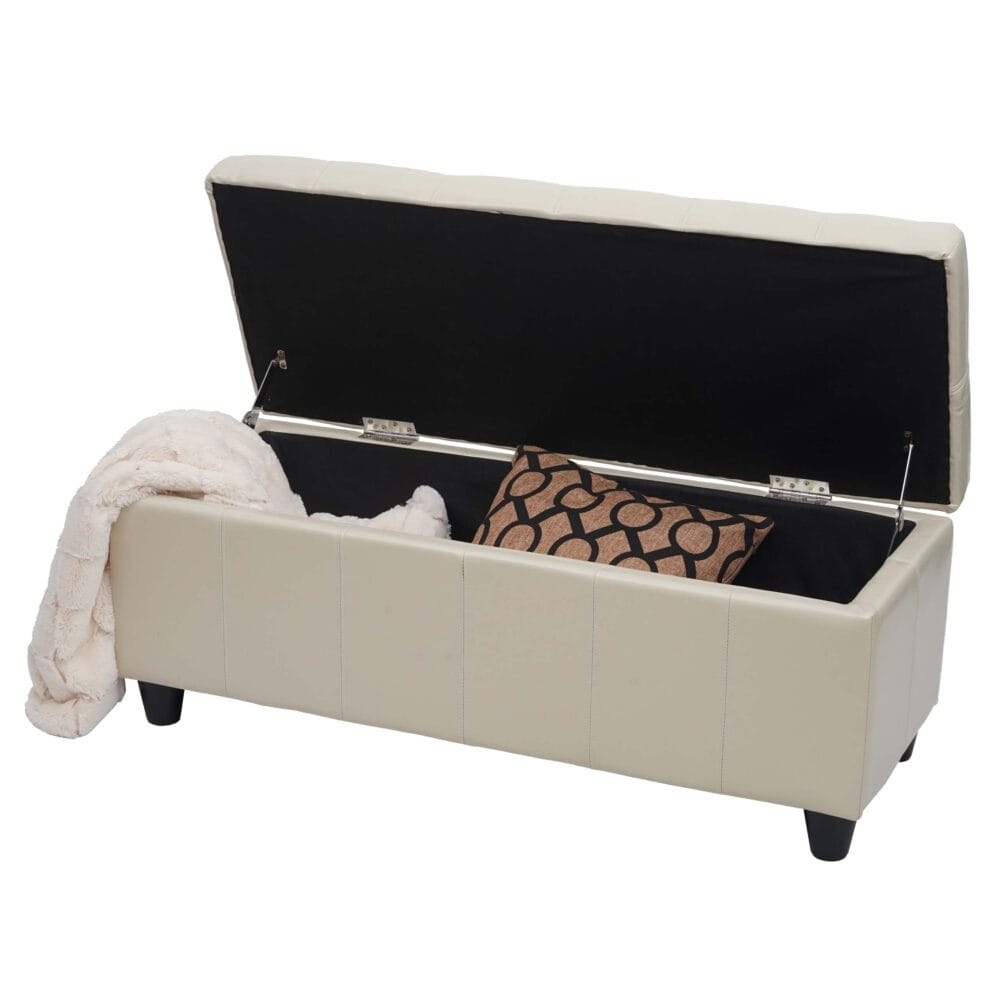 Aufbewahrungs-Truhe Kriens Kunstleder 45x114x45cm creme