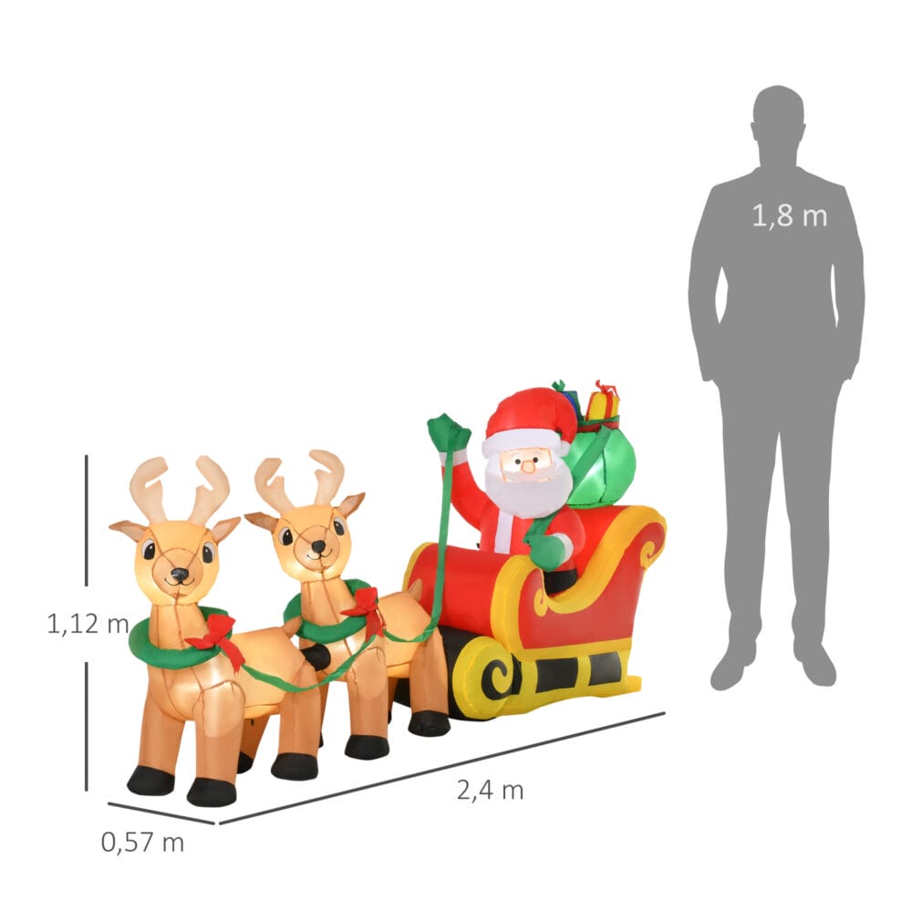 Aufblasbarer Weihnachtsmann 240cm mit Rentieren selbstaufblasend