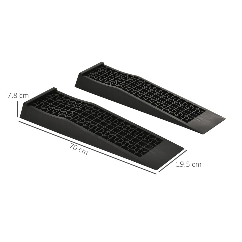Schwarze Auffahrrampe 2er Set aus Gummi, Grösse 70x20x8cm, ideal für Fahrzeuge und Rollstühle.