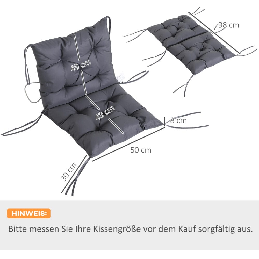 Graues bequemes Auflagen-Set für Niederlehner, ideal zur Verschönerung und Komfortsteigerung von Gartenstühlen.