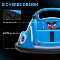 Blauer 12V Autoscooter für Kinder mit Fernbedienung, Musik und 360°-Drehung, ideal für 3-5 Jahre. Ein lustiges und dynamisches Fahrerlebnis.