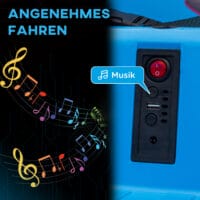 Blauer 12V Autoscooter für Kinder mit Fernbedienung, Musik und 360°-Drehung, ideal für 3-5 Jahre. Ein lustiges und dynamisches Fahrerlebnis.