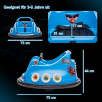 Blauer 12V Autoscooter für Kinder mit Fernbedienung, Musik und 360°-Drehung, ideal für 3-5 Jahre. Ein lustiges und dynamisches Fahrerlebnis.