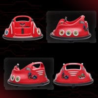 Roter 12V Autoscooter für Kinder mit Fernbedienung, Musik und 360°-Drehung, ideal für 3-5 Jahre. Bietet actionreichen Spass mit Rundum-Bewegung.