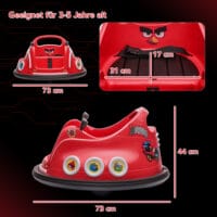 Roter 12V Autoscooter für Kinder mit Fernbedienung, Musik und 360°-Drehung, ideal für 3-5 Jahre. Bietet actionreichen Spass mit Rundum-Bewegung.