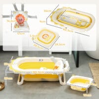 Babybadewanne faltbar 3er Set für Neugeborene mit niedlichen Löwenmustern und weichem Badekissen für bequemen Halt.