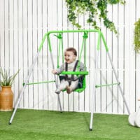 Grüne Babyschaukel 122x146x122cm mit Sicherheitsbügel für sicheres Schaukelvergnügen im Innen- und Aussenbereich.