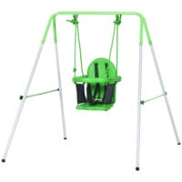 Grüne Babyschaukel 122x146x122cm mit Sicherheitsbügel für sicheres Schaukelvergnügen im Innen- und Aussenbereich.