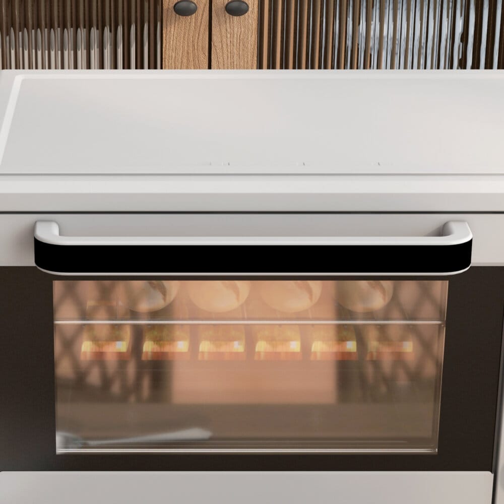 Ein silberner Backofen und Minibackofen mit 21 Litern Fassungsvermögen, Temperaturbereich 100-230 Grad Celsius und Timer.