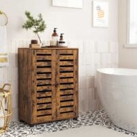 Vintage-Badezimmerschrank mit zwei Lamellentüren, klassisch und charmant.