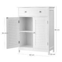 Weißer Badezimmerschrank mit zwei Türen und Schublade, funktional und modern.