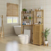 Badezimmerschrank aus Bambus Naturholz mit 3 offenen Fächern und Kippschutz