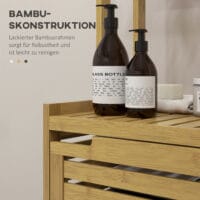 Badezimmerschrank aus Bambus Naturholz mit 3 offenen Fächern und Kippschutz