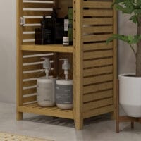 Badezimmerschrank aus Bambus Naturholz mit 3 offenen Fächern und Kippschutz