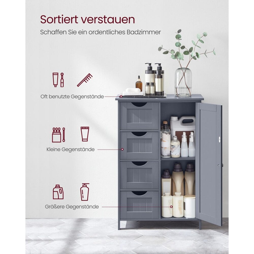 Badezimmerschrank Badschrank mit Schubladen Tür Holz Grau