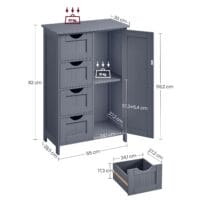 Badezimmerschrank Badschrank mit Schubladen Tür Holz Grau