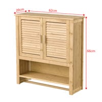 Moderner Badezimmerschrank aus Bambus, Modell Horun, Hängeschrank mit den Maßen 66x62x20cm, ideal für stilvolle Ordnung im Badezimmer.