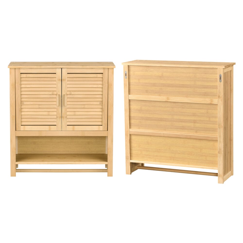 Moderner Badezimmerschrank aus Bambus, Modell Horun, Hängeschrank mit den Maßen 66x62x20cm, ideal für stilvolle Ordnung im Badezimmer.