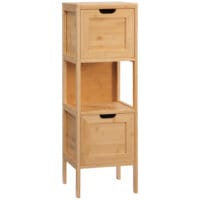 Ein Badezimmerschrank im Landhausstil aus Bambus mit zwei praktischen Schubladen.