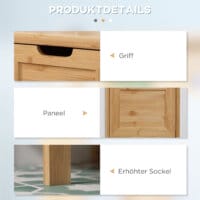 Ein Badezimmerschrank im Landhausstil aus Bambus mit zwei praktischen Schubladen.
