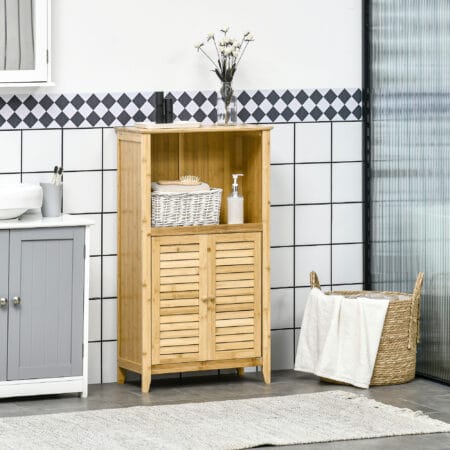 Offenes Standregal Badezimmerschrank aus Bambus Natur