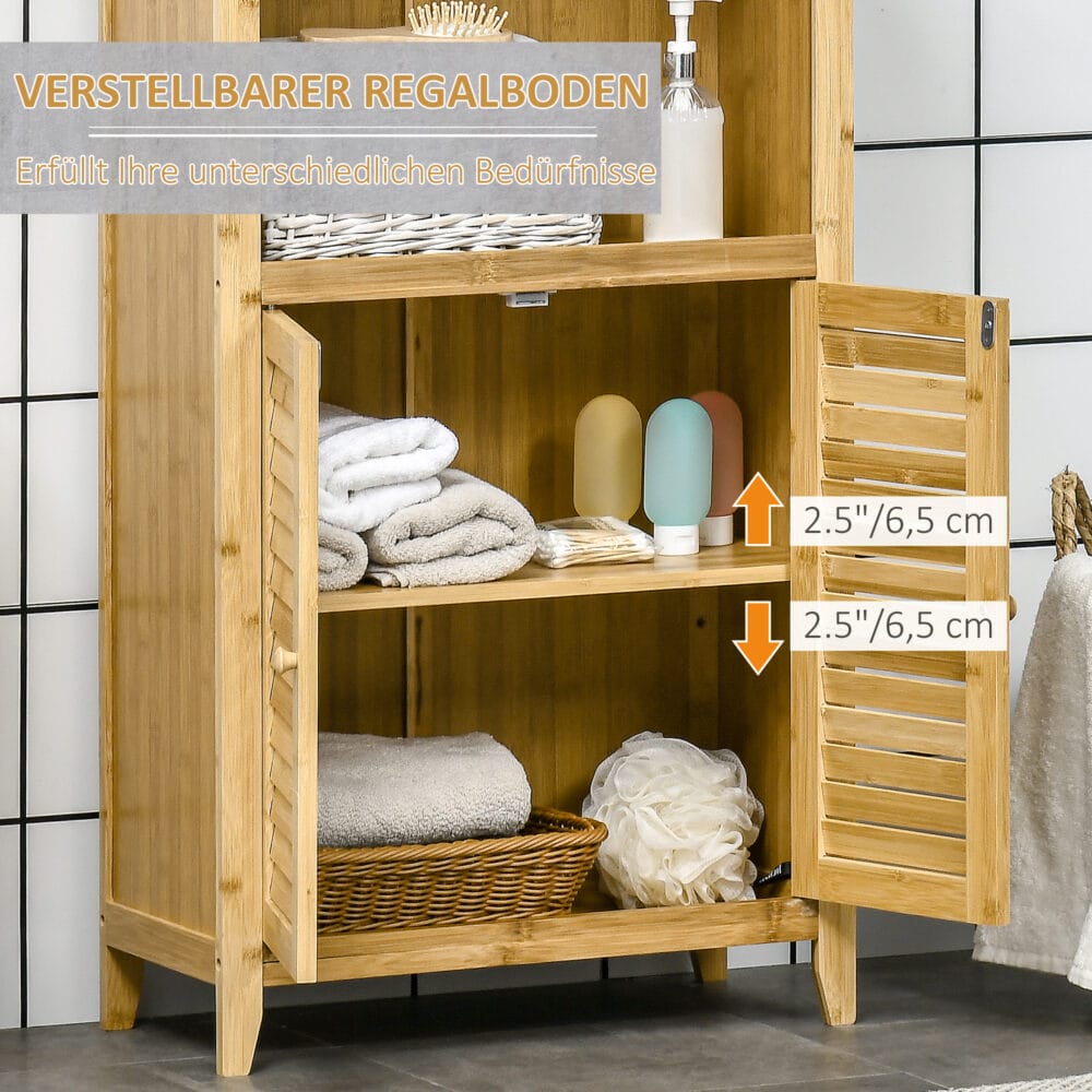 Offenes Standregal Badezimmerschrank aus Bambus Natur