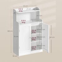 Badezimmerschrank mit offenen und geschlossenen Fächern für viel Stauraum. 2 offene Regale für häufig genutzte Utensilien und 1 Fach mit Türen für ordentliche Aufbewahrung. Verstellbare Einlegeböden bieten Platz für verschiedene Gegenstände. Maße: 30 x 60 x 100 cm. Material: MDF, Farbe: Wolkenweiß. Max. Belastbarkeit: 20-30 kg pro Regal. Lieferumfang: 1 x Badezimmerschrank, 1 x Zubehörset, 1 x Befestigungsvorrichtung, 1 x Benutzerhandbuch.