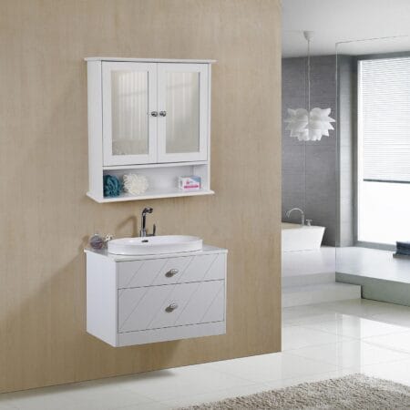 Badezimmerschrank Spiegelschrank Wandmontage Holz Weiss