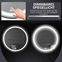 Runder schwarzer Badezimmerspiegel Ø60cm mit LED Beleuchtung und Touch-Schalter