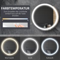 Runder schwarzer Badezimmerspiegel Ø60cm mit LED Beleuchtung und Touch-Schalter