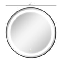 Runder schwarzer Badezimmerspiegel Ø60cm mit LED Beleuchtung und Touch-Schalter