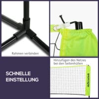 Gelbes faltbares Badmintonnetz mit Höhenverstellung und praktischer Tragetasche für einfachen Transport.