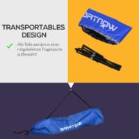 Blaues höhenverstellbares Badmintonnetz, faltbar und vielseitig für Indoor- und Outdoor-Nutzung.