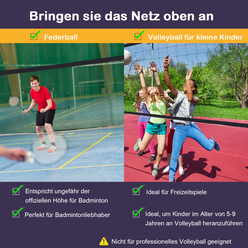 Tragbares Badmintonnetz aus PE, mit zwei einstellbaren Höhen und einer Grösse von 400x60cm, ideal für Spiel und Spass im Freien.