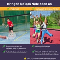 Tragbares Badmintonnetz aus PE, mit zwei einstellbaren Höhen und einer Grösse von 400x60cm, ideal für Spiel und Spass im Freien.