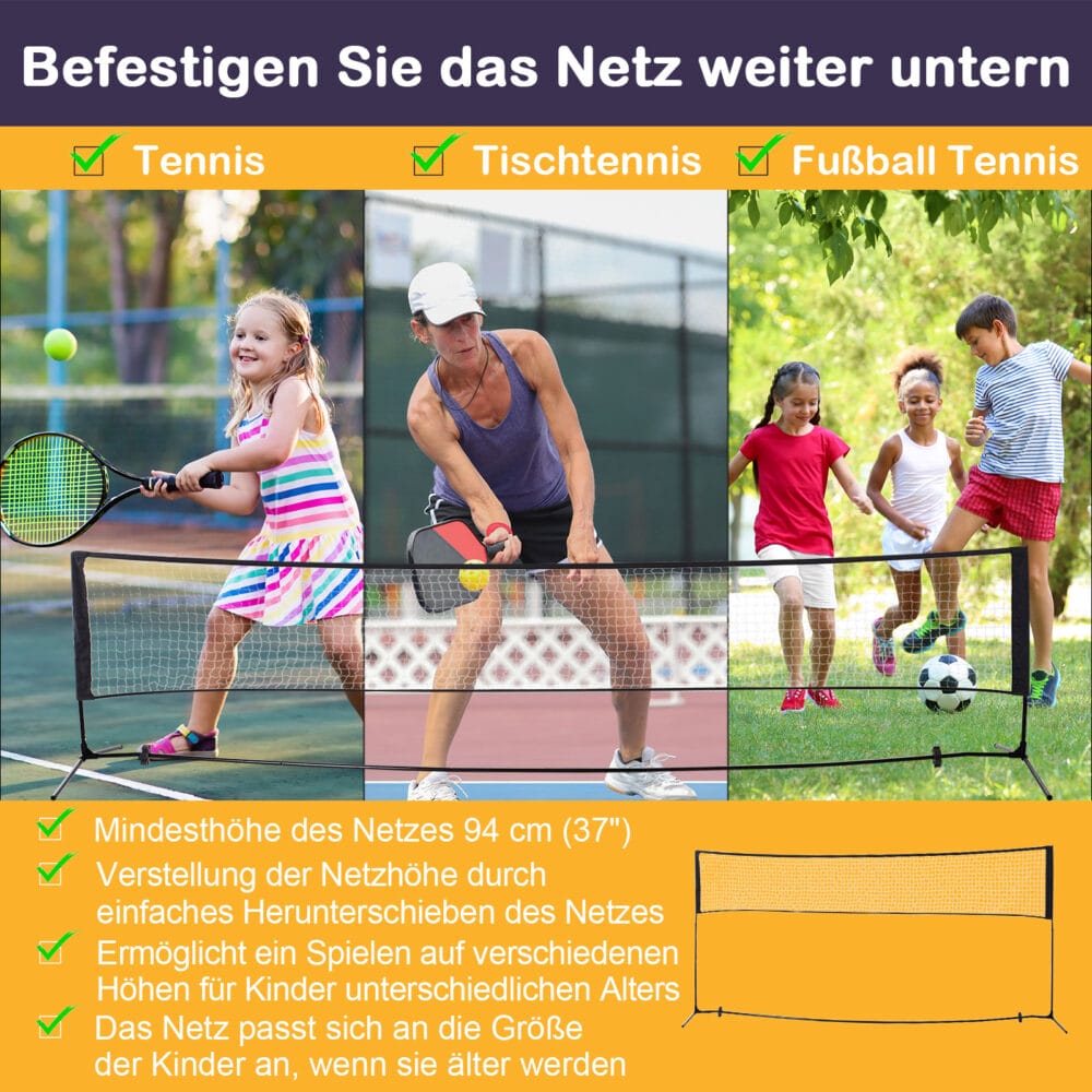 Tragbares Badmintonnetz aus PE, mit zwei einstellbaren Höhen und einer Grösse von 400x60cm, ideal für Spiel und Spass im Freien.