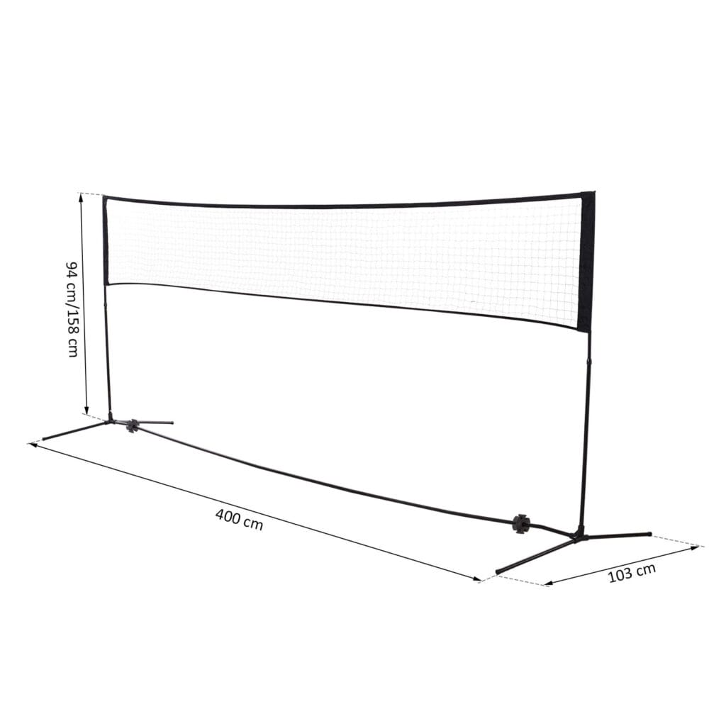 Tragbares Badmintonnetz aus PE, mit zwei einstellbaren Höhen und einer Grösse von 400x60cm, ideal für Spiel und Spass im Freien.